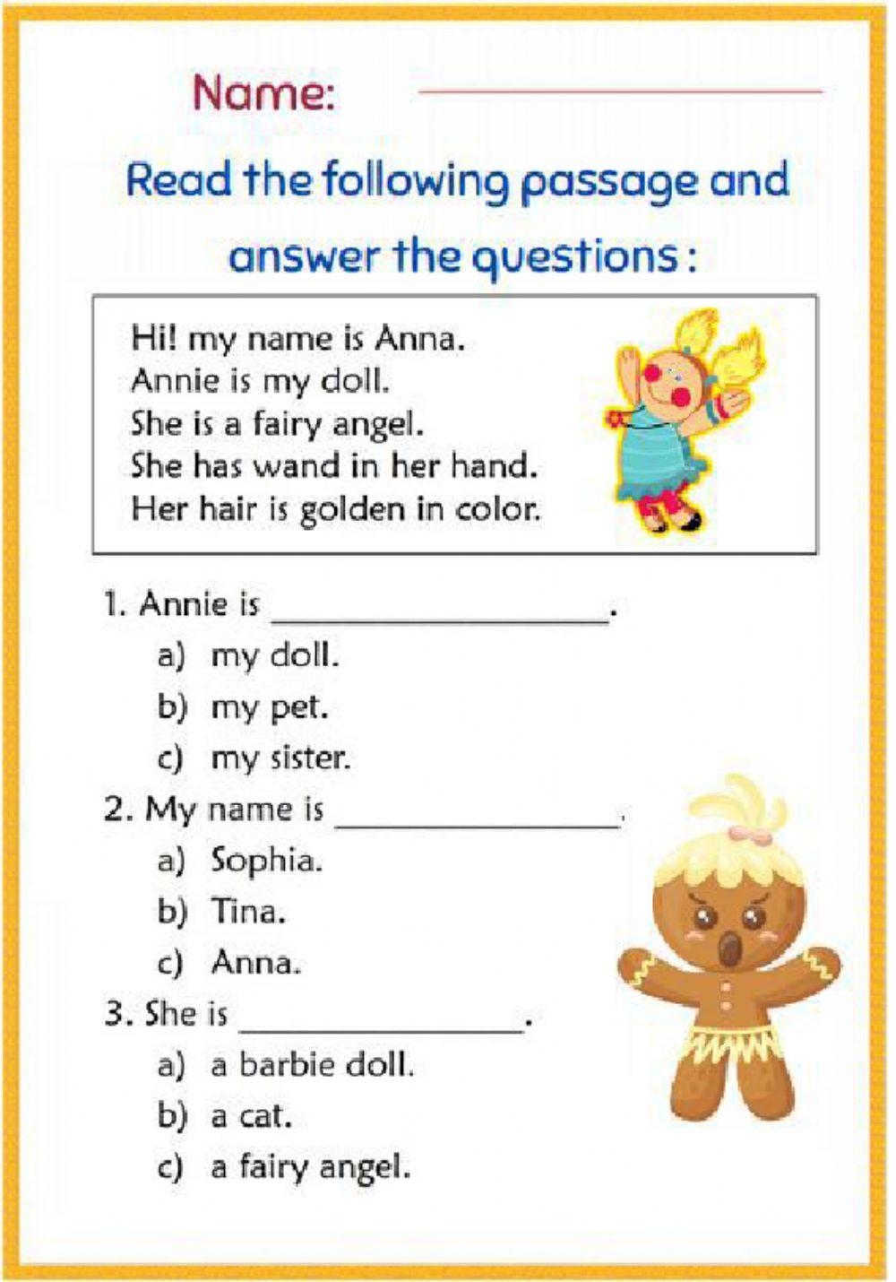 Reading Comprehension Elementary Annie Doll Worksheet Live Worksheets Library