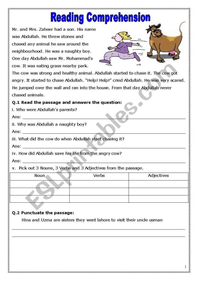 Reading Comprehension ESL Worksheet By Asmajabbar