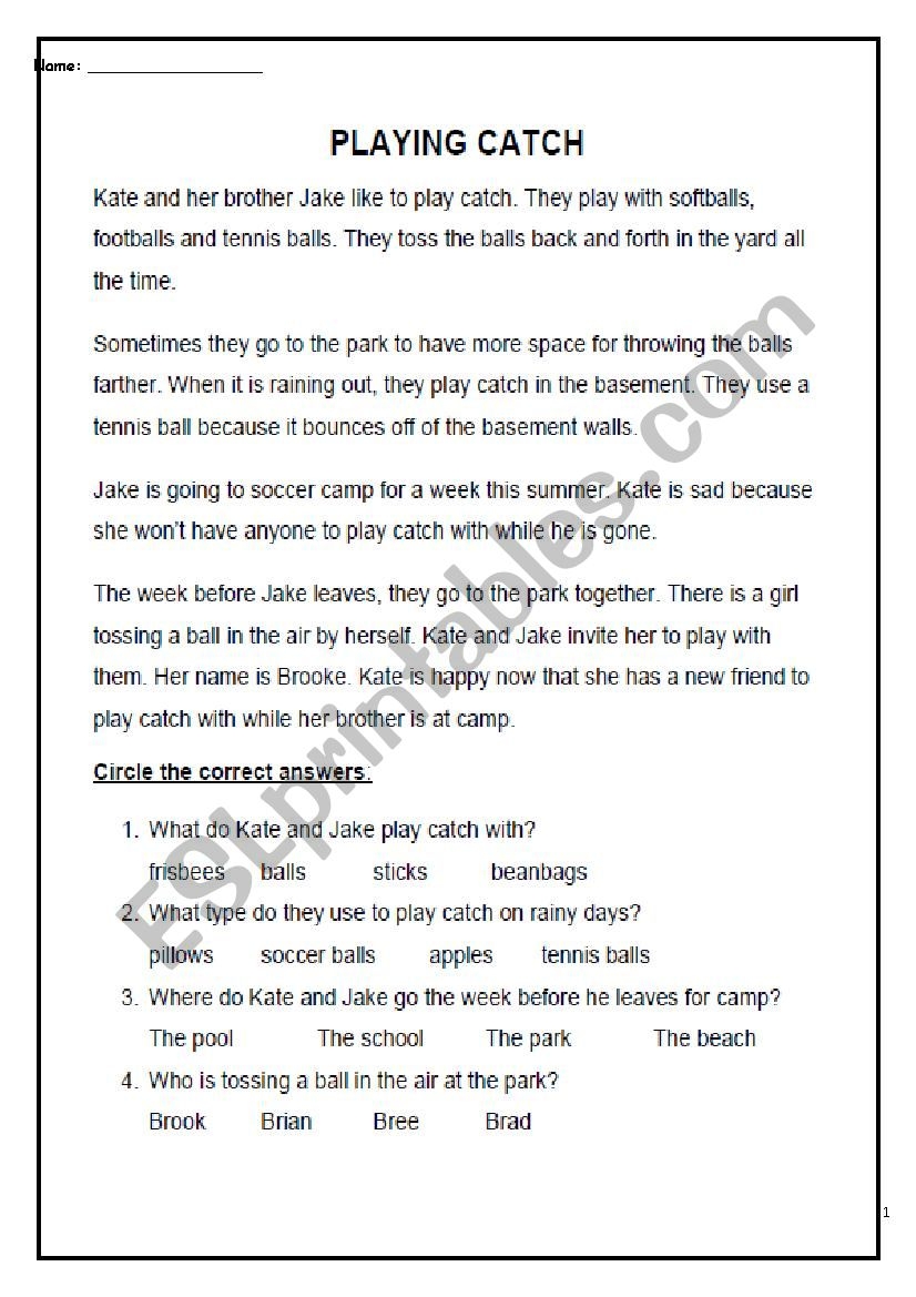 Play Script Reading Comprehension Worksheets