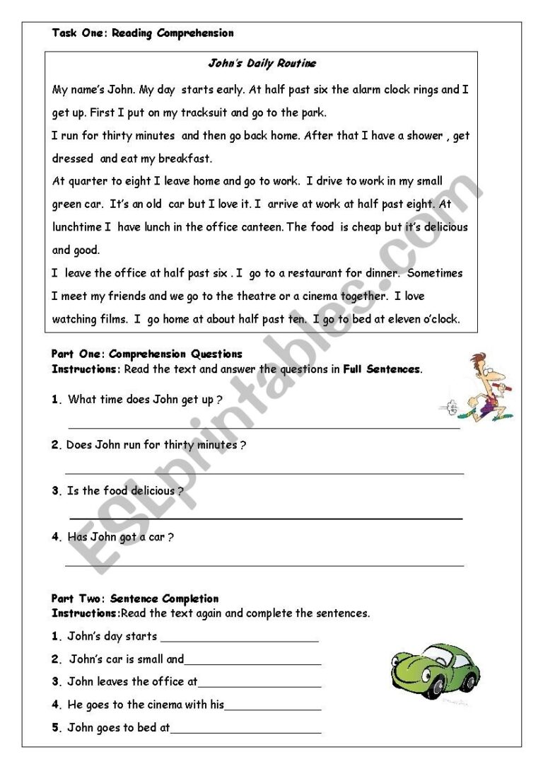 Reading Comprehension ESL Worksheet By Evri