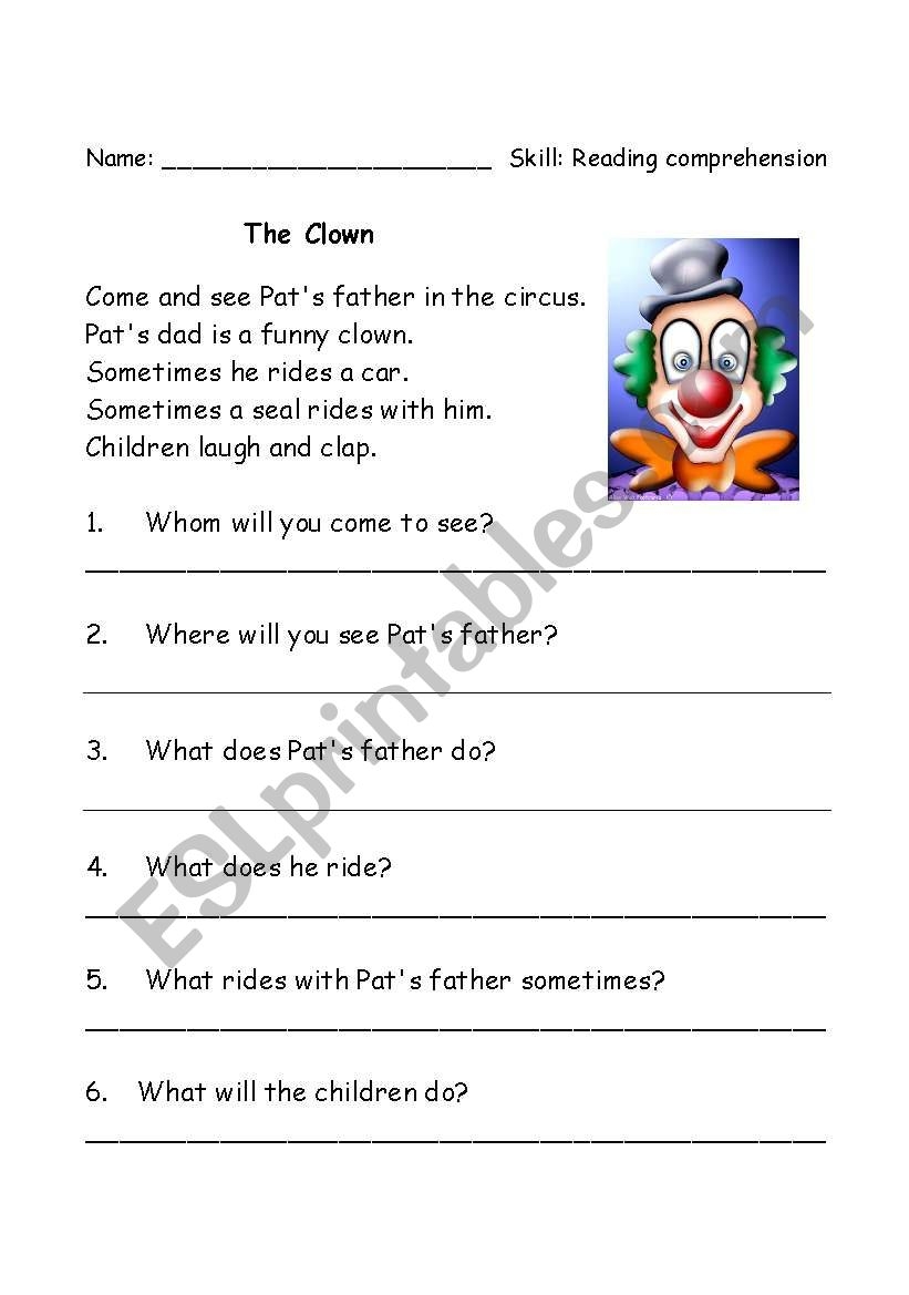 Reading Comprehension ESL Worksheet By Kylie