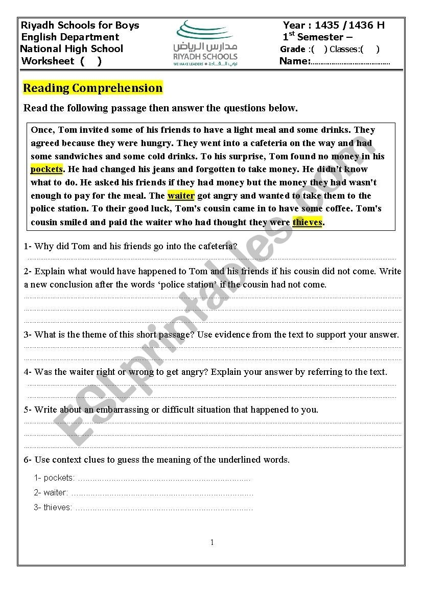 Reading Comprehension ESL Worksheet By Lololo