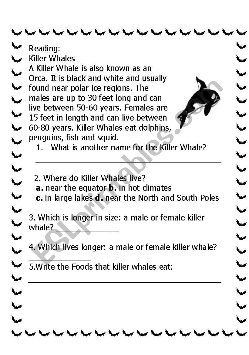 Whales Reading Comprehension Worksheets