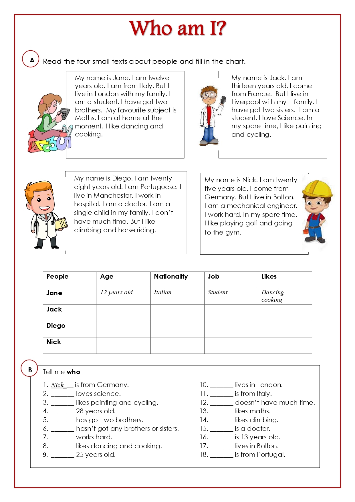 Simple Reading Comprehension Worksheets Esl