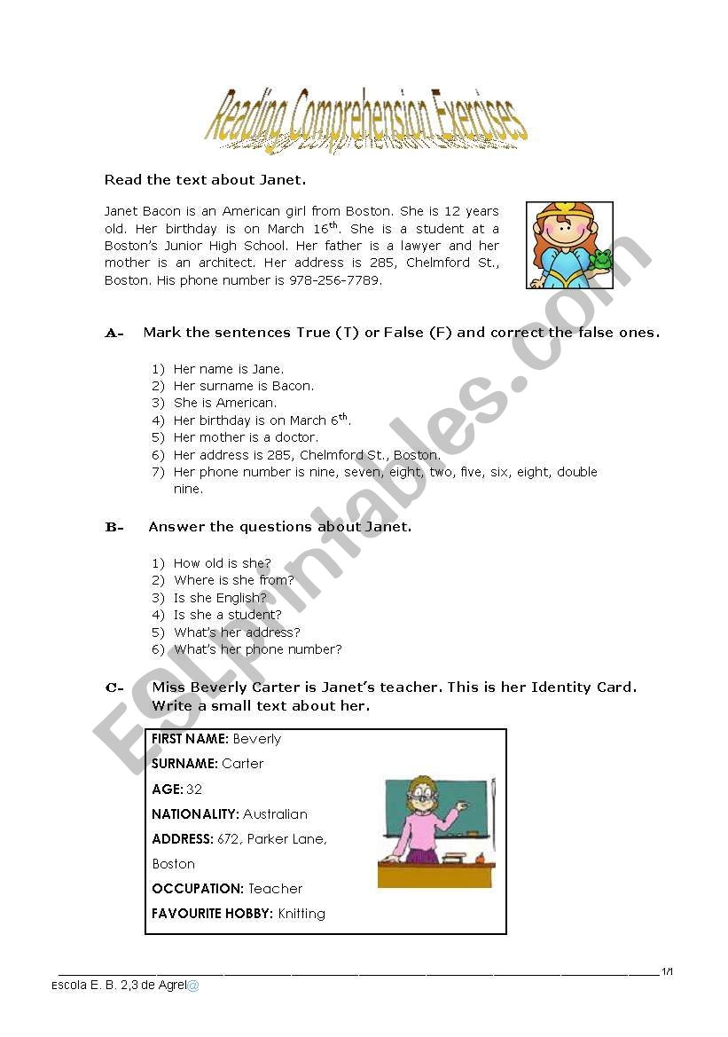 Jr High Reading Comprehension Worksheets