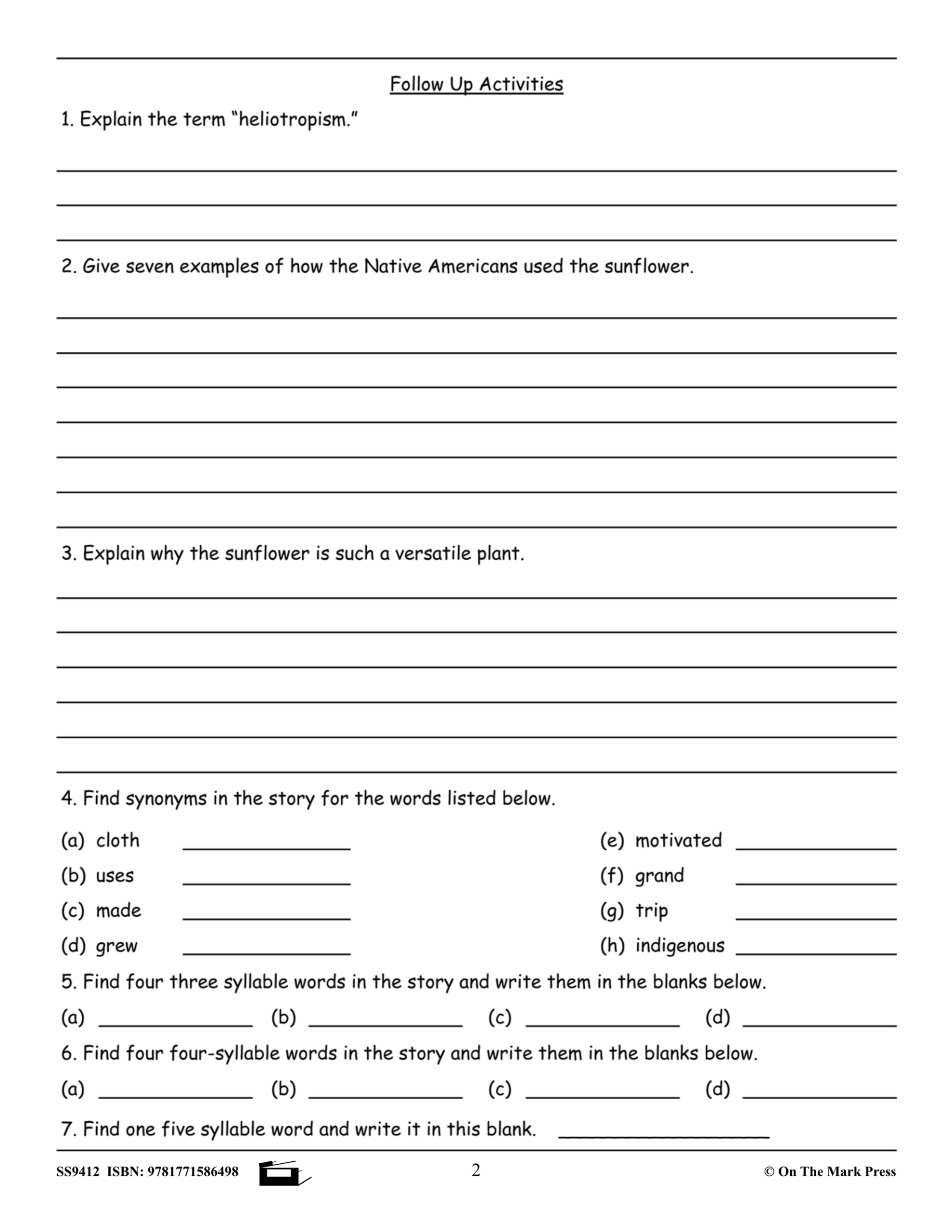 Reading Comprehension Exercises Grade 6 For The Ontario 