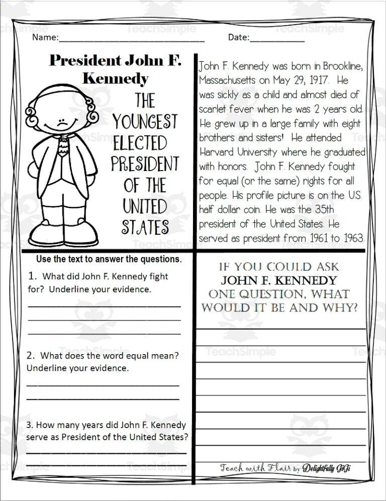 Reading Comprehension For Presidents Day President John F Kennedy