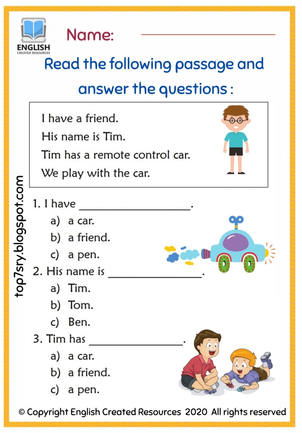 Reading Comprehension Grade 1 English Created Resources 