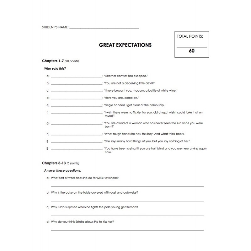 Reading Comprehension Great Expectations