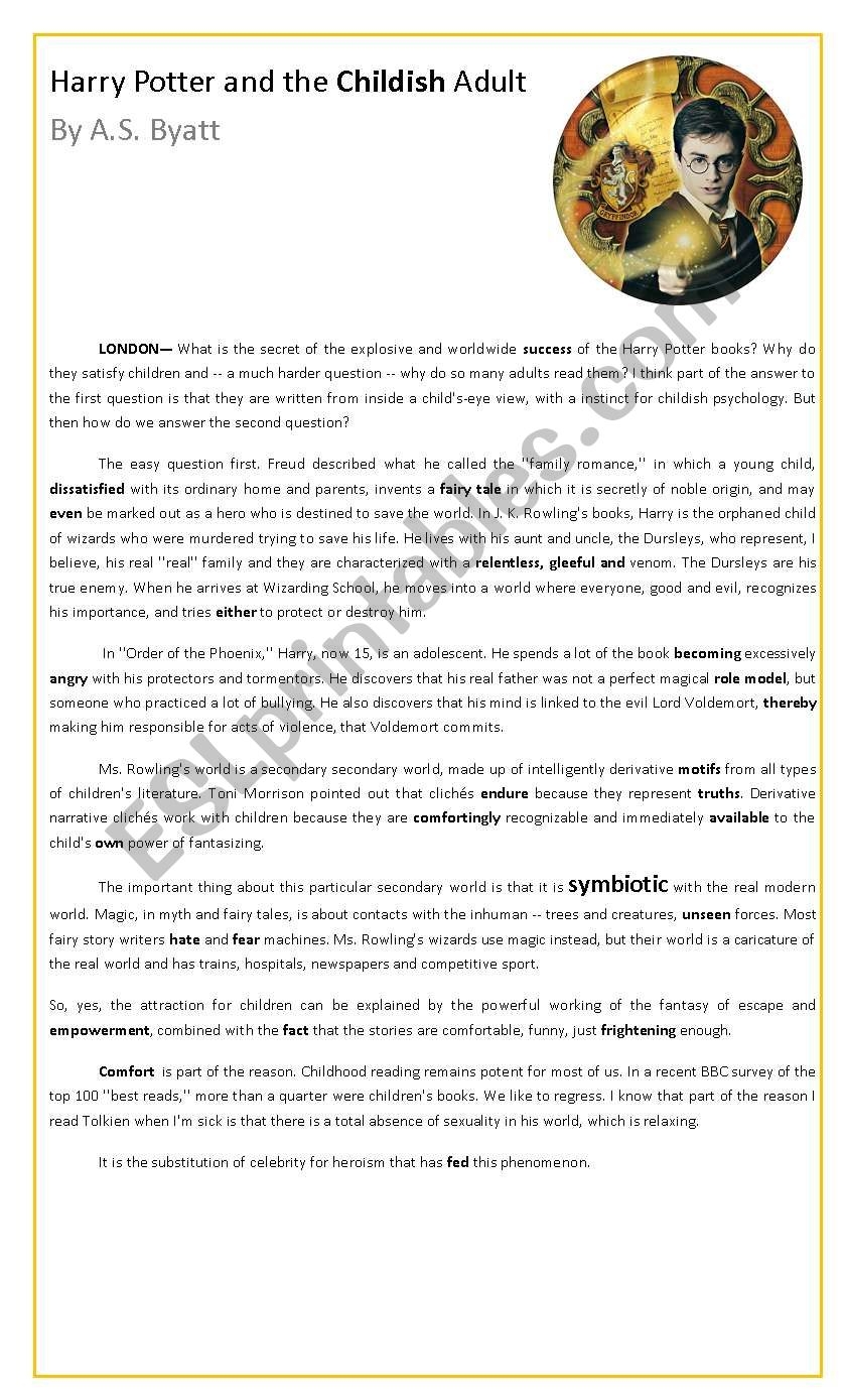 Harry Potter Reading Comprehension Worksheets Pdf