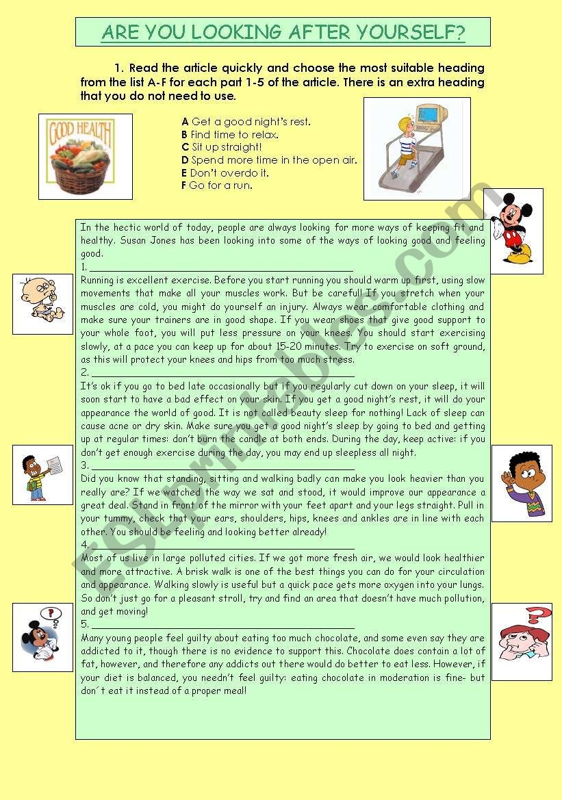 READING COMPREHENSION HEALTHY HABITS 3PAGES ESL Worksheet By 