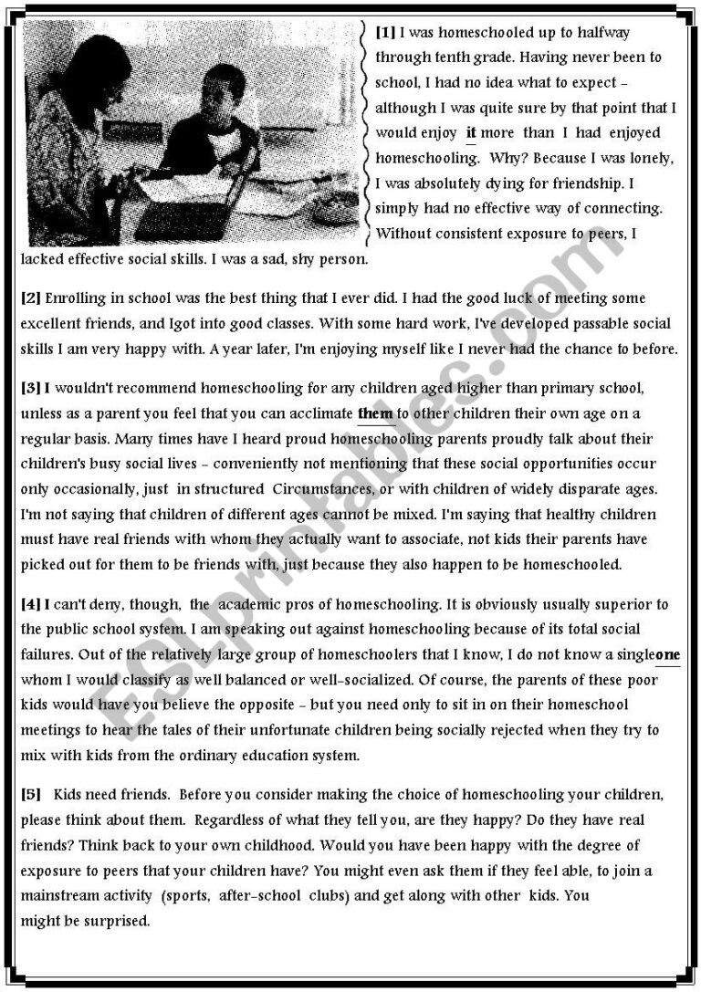 Reading Comprehension Homeschooling ESL Worksheet By Hisham