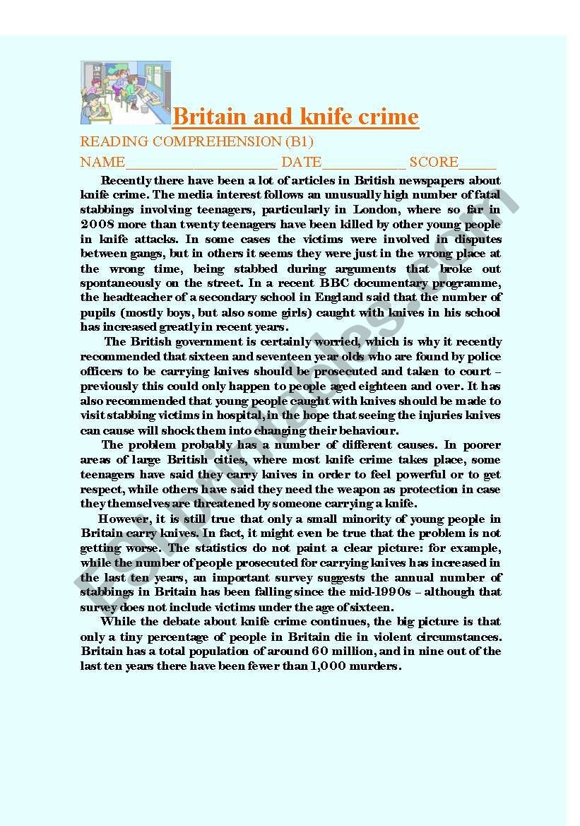 READING COMPREHENSION LEVEL B1 ESL Worksheet By Tania Maria