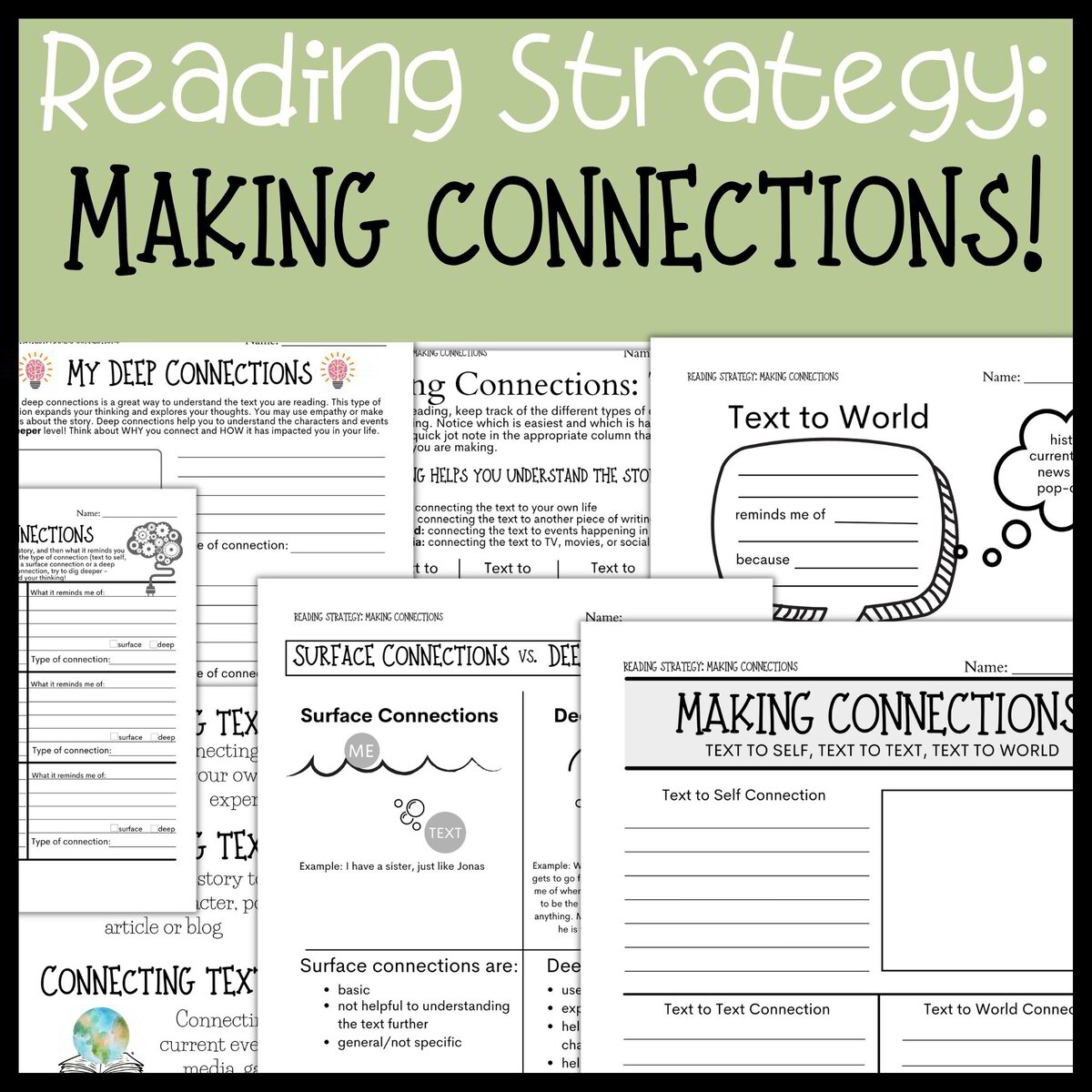 Reading Comprehension Making Connections Graphic Organizer Worksheets