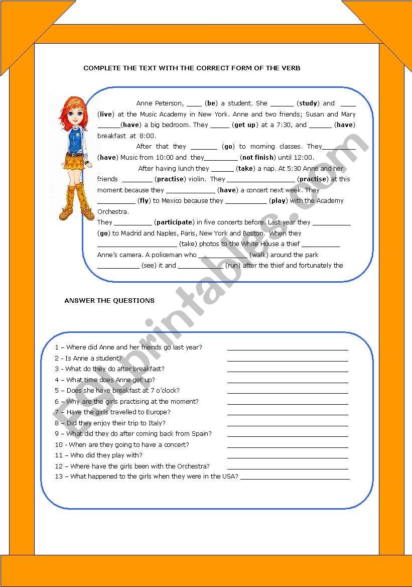 READING COMPREHENSION MIXED TENSES ESL Worksheet By Sandramendoza