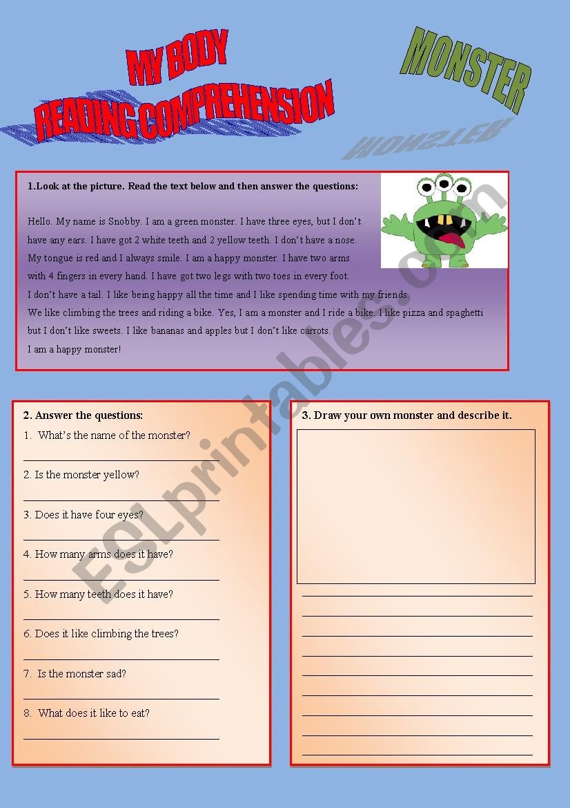 Reading Comprehension My Body ESL Worksheet By 91patii