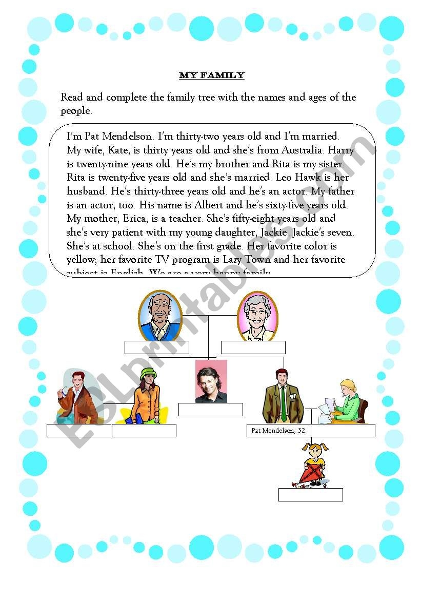 Reading Comprehension My Family ESL Worksheet By VERONIKA1811