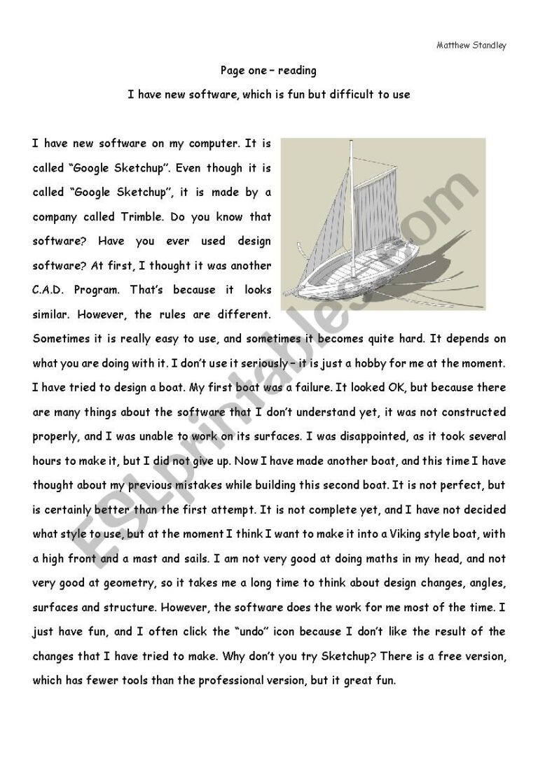 Reading Comprehension My New Software Upper Intermediate ESL Worksheet By Matthew ELSP