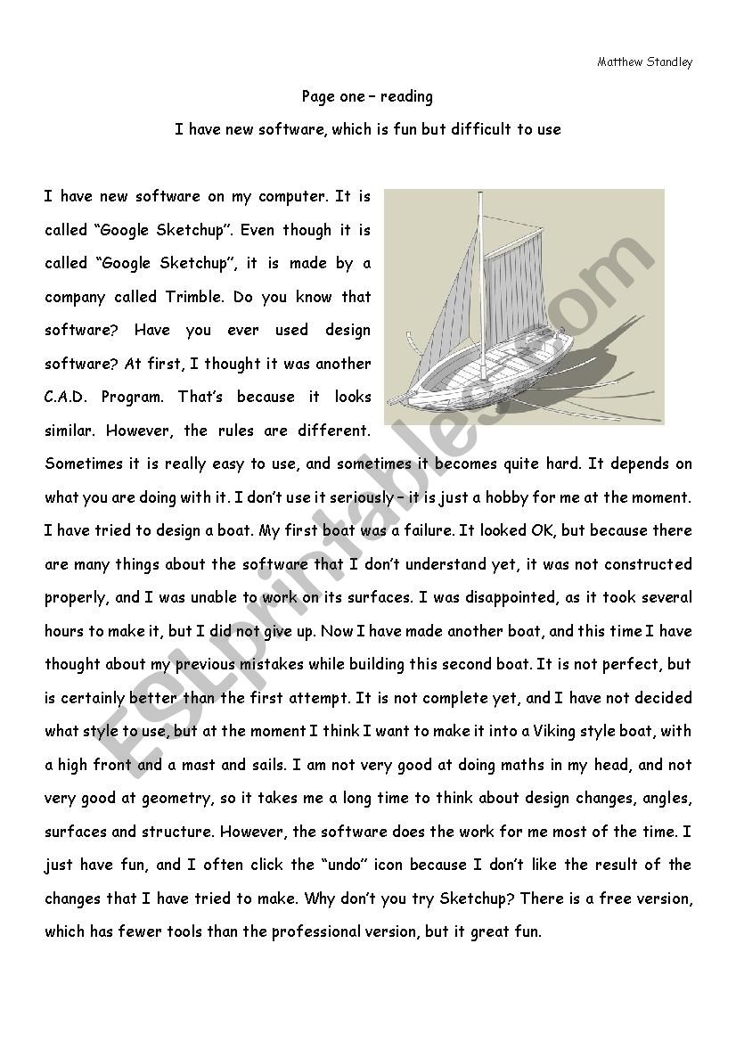 Reading Comprehension My New Software Upper Intermediate ESL Worksheet By Matthew ELSP