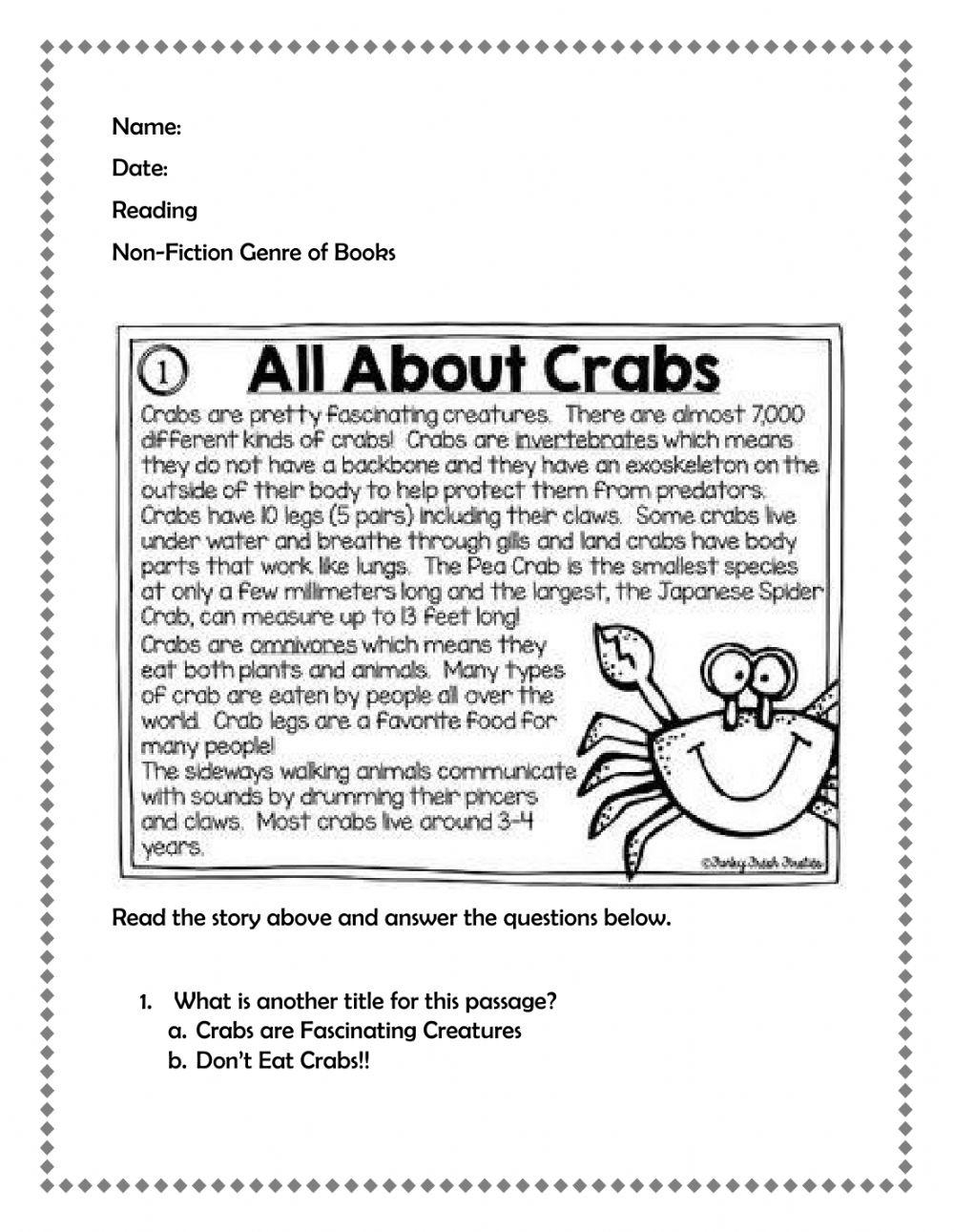 Reading Comprehension Non FIction Activity Live Worksheets 