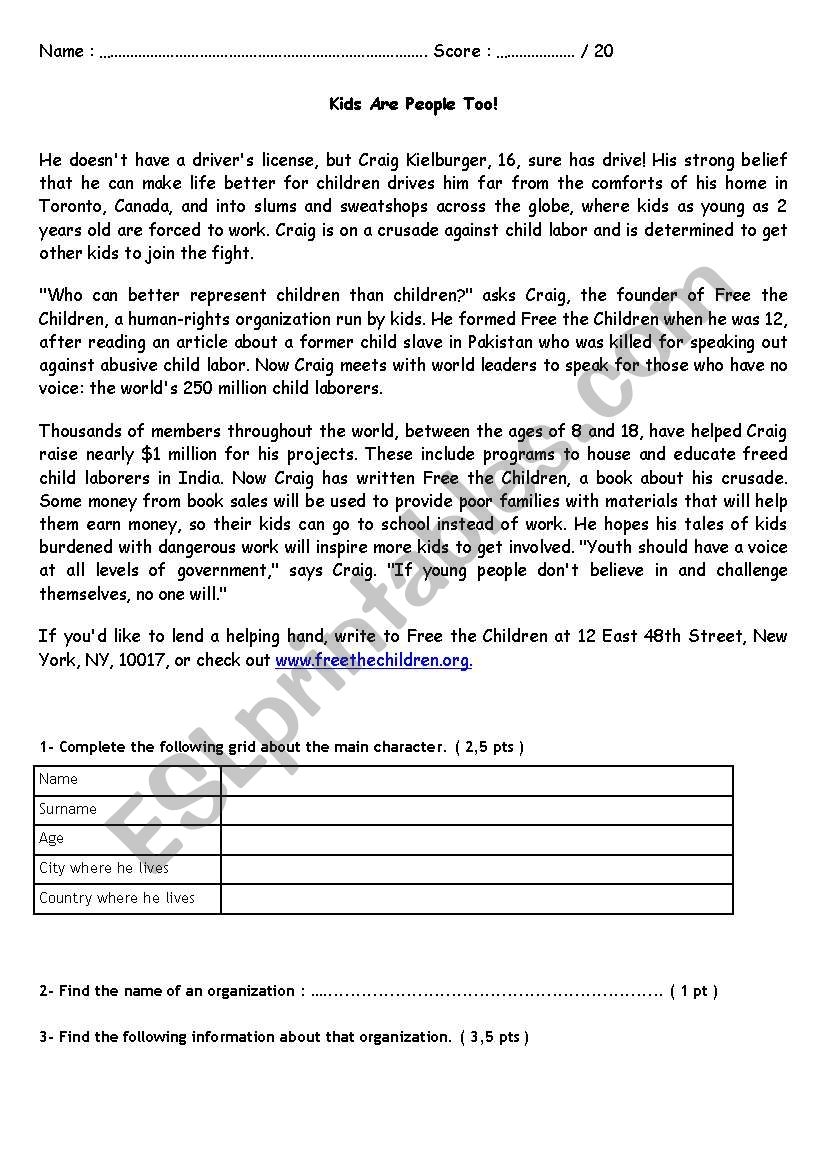 Reading Comprehension On Child Labour ESL Worksheet By Desperate 