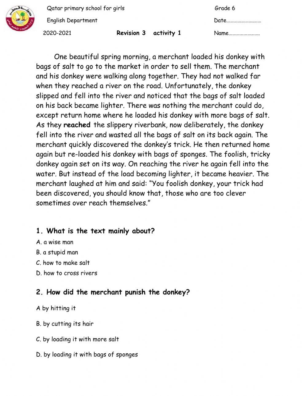 Reading Comprehension Online Exercise For Grade 6 Live Worksheets Worksheets Library