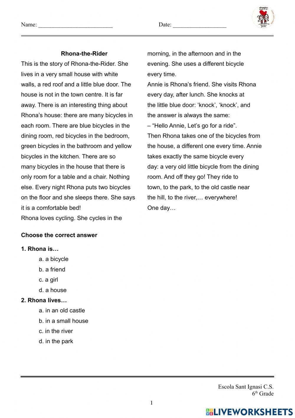 Reading Comprehension Online Exercise For Grade 6 Live 