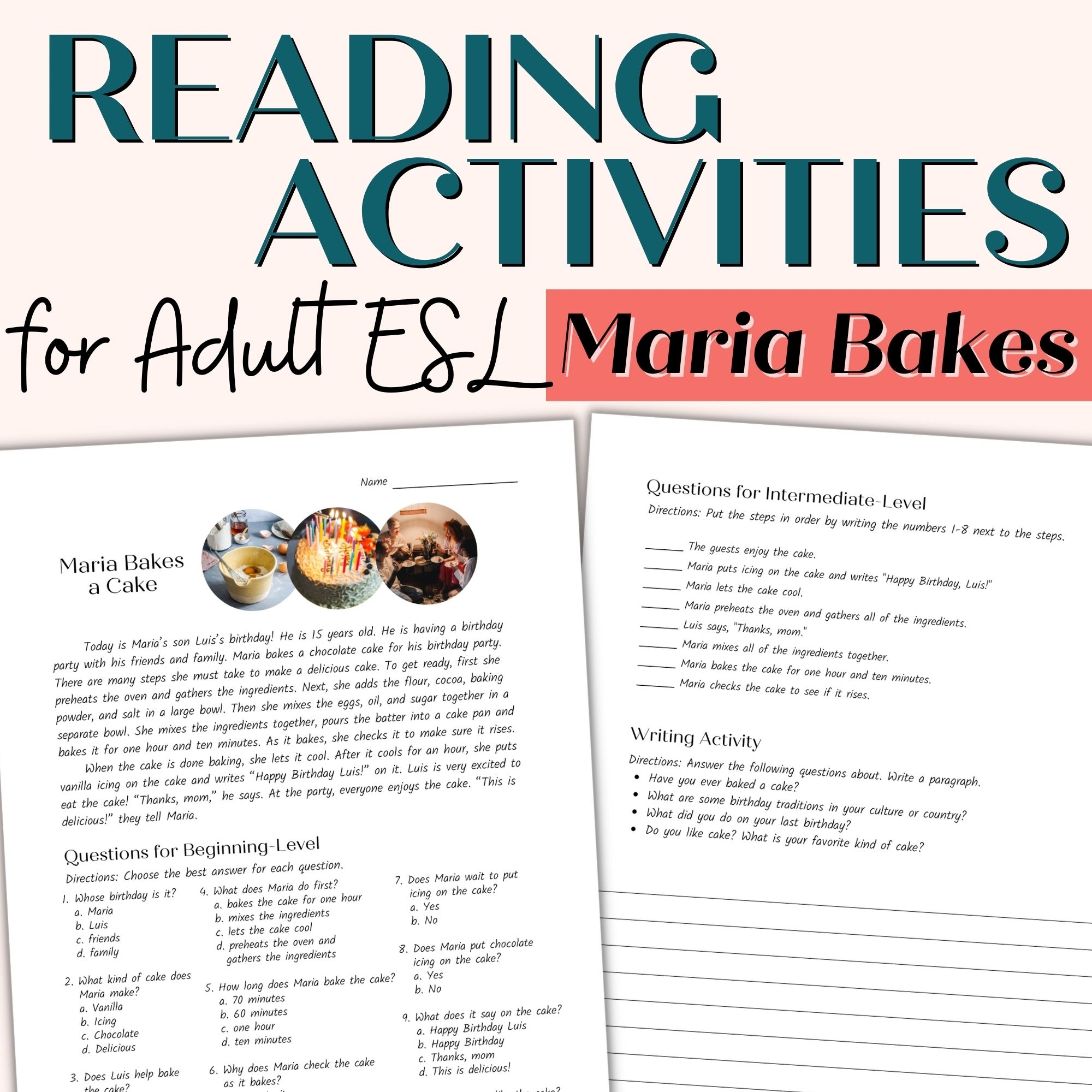 Reading Comprehension Passage For Beginner And Intermediate Adult ESL Maria Likes To Cook Classful