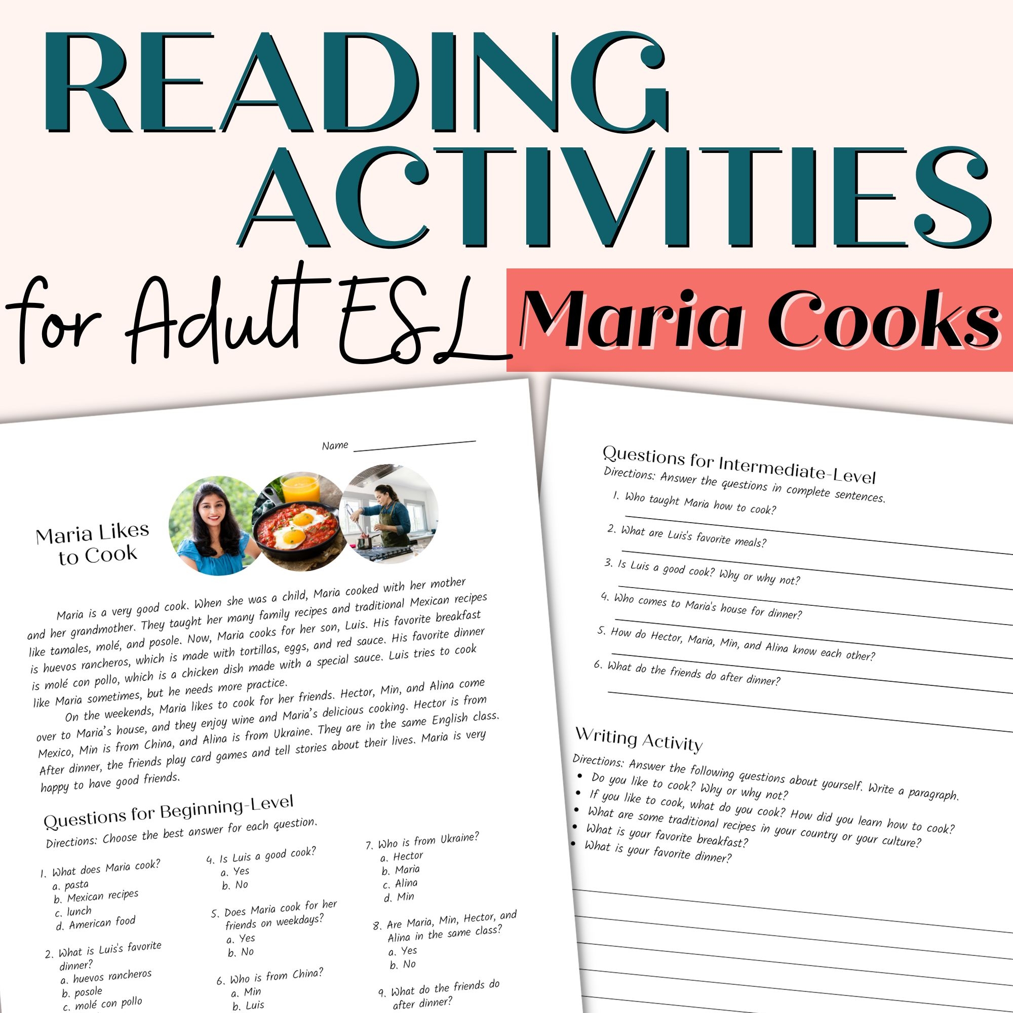 Reading Comprehension Passage For Beginner And Intermediate Adult ESL Maria Likes To Cook Classful