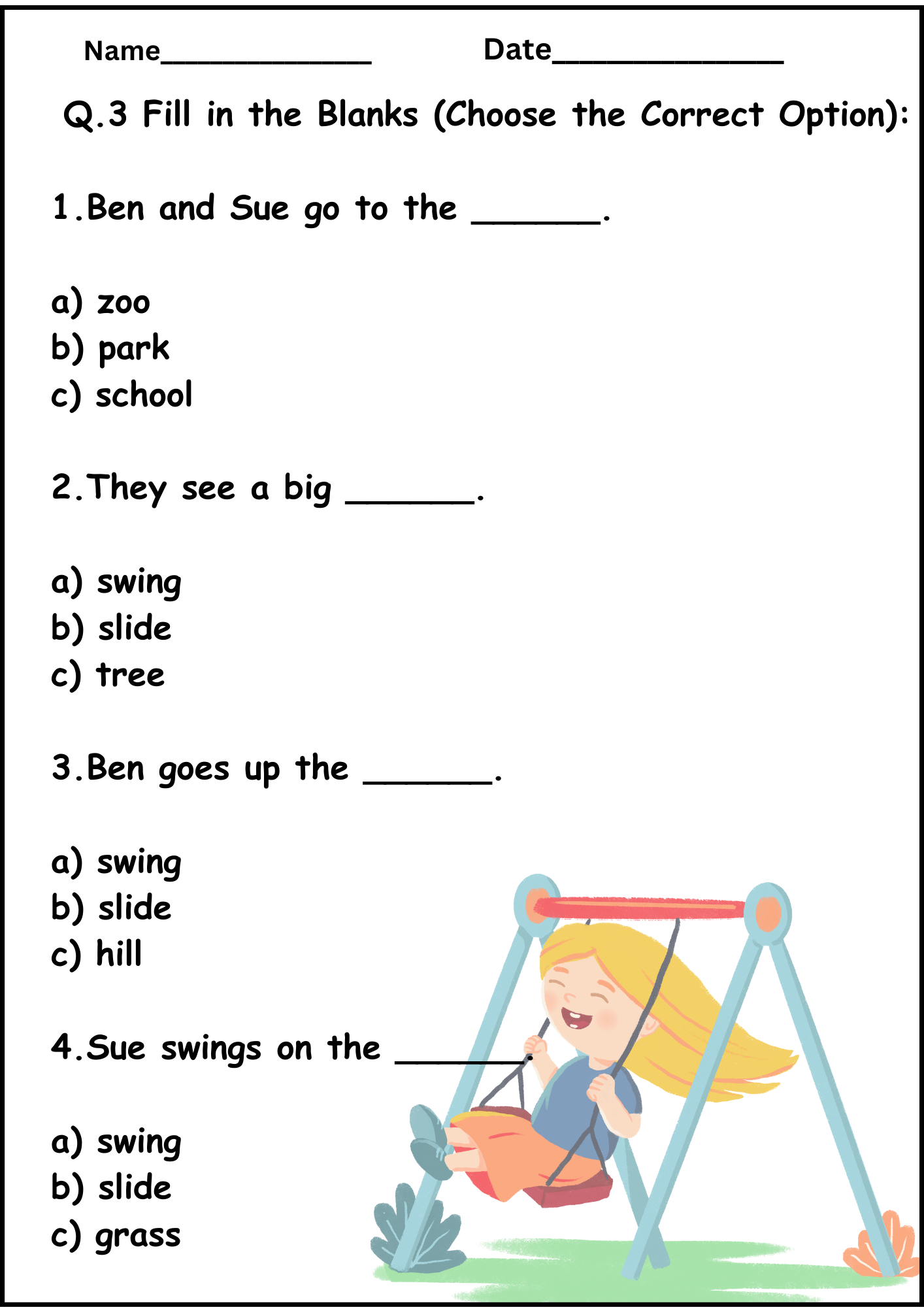 Kindergarten Reading Comprehension Worksheets Multiple Choice