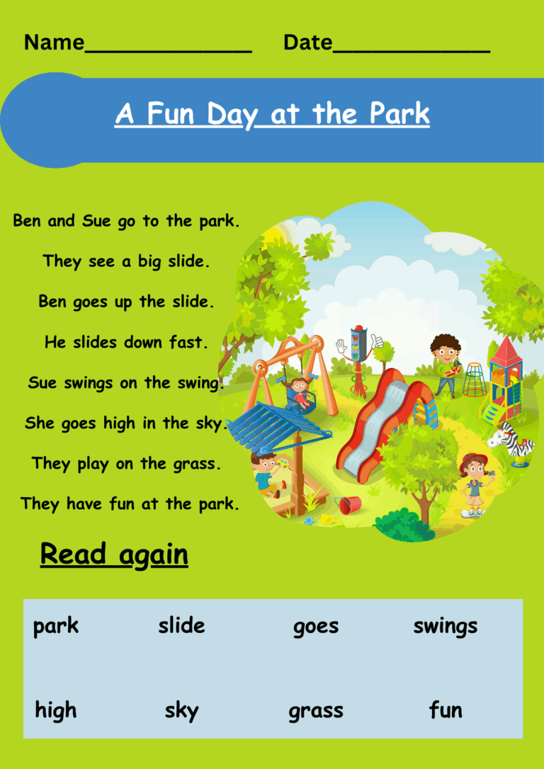 Reading Comprehension Passage For Kindergarten Level A Basic Level Free