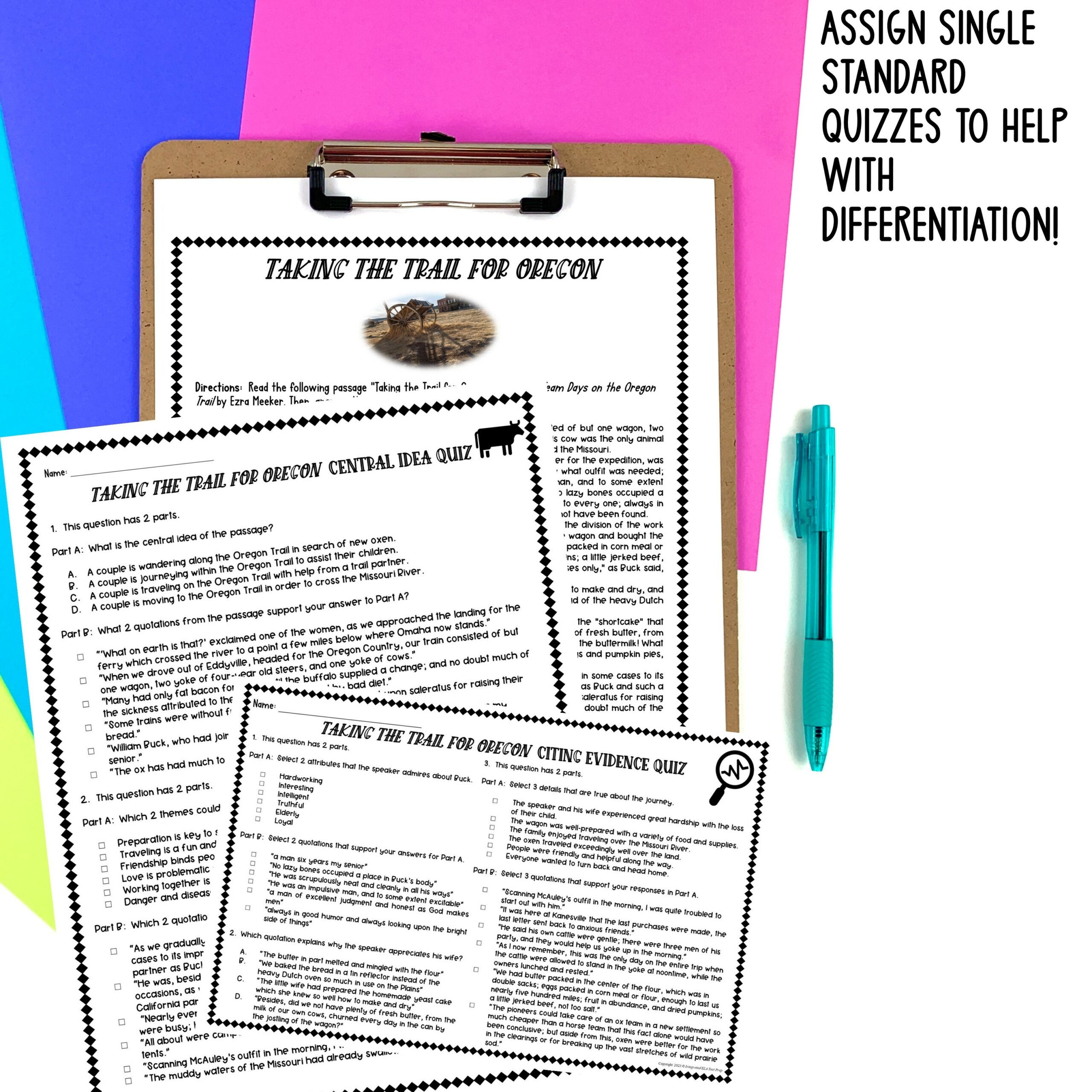 Reading Comprehension Passage Practice Test Oregon Trail 