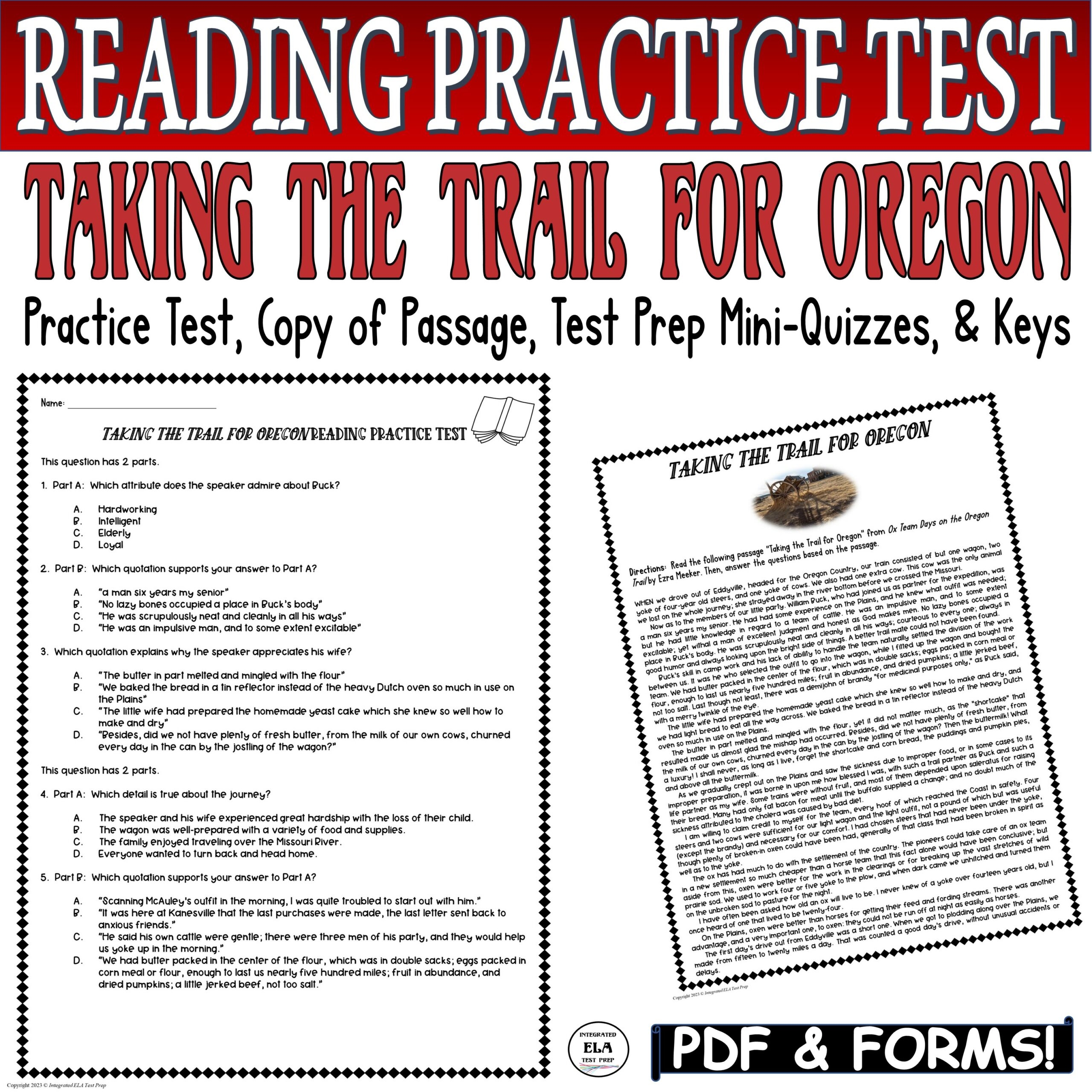 Reading Comprehension Passage Practice Test Oregon Trail 
