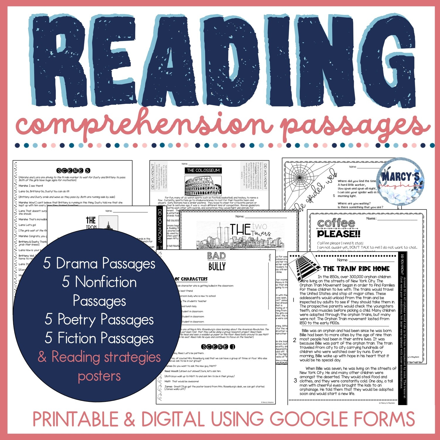 Reading Comprehension Passages 4th U0026 5th No Prep Intervention 