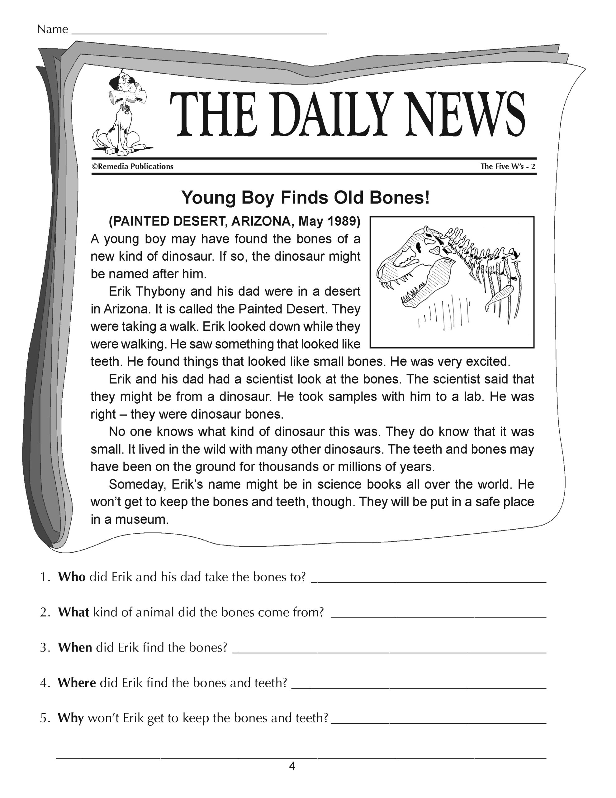Reading Comprehension Passages 5W s Short Stories Made By Teachers
