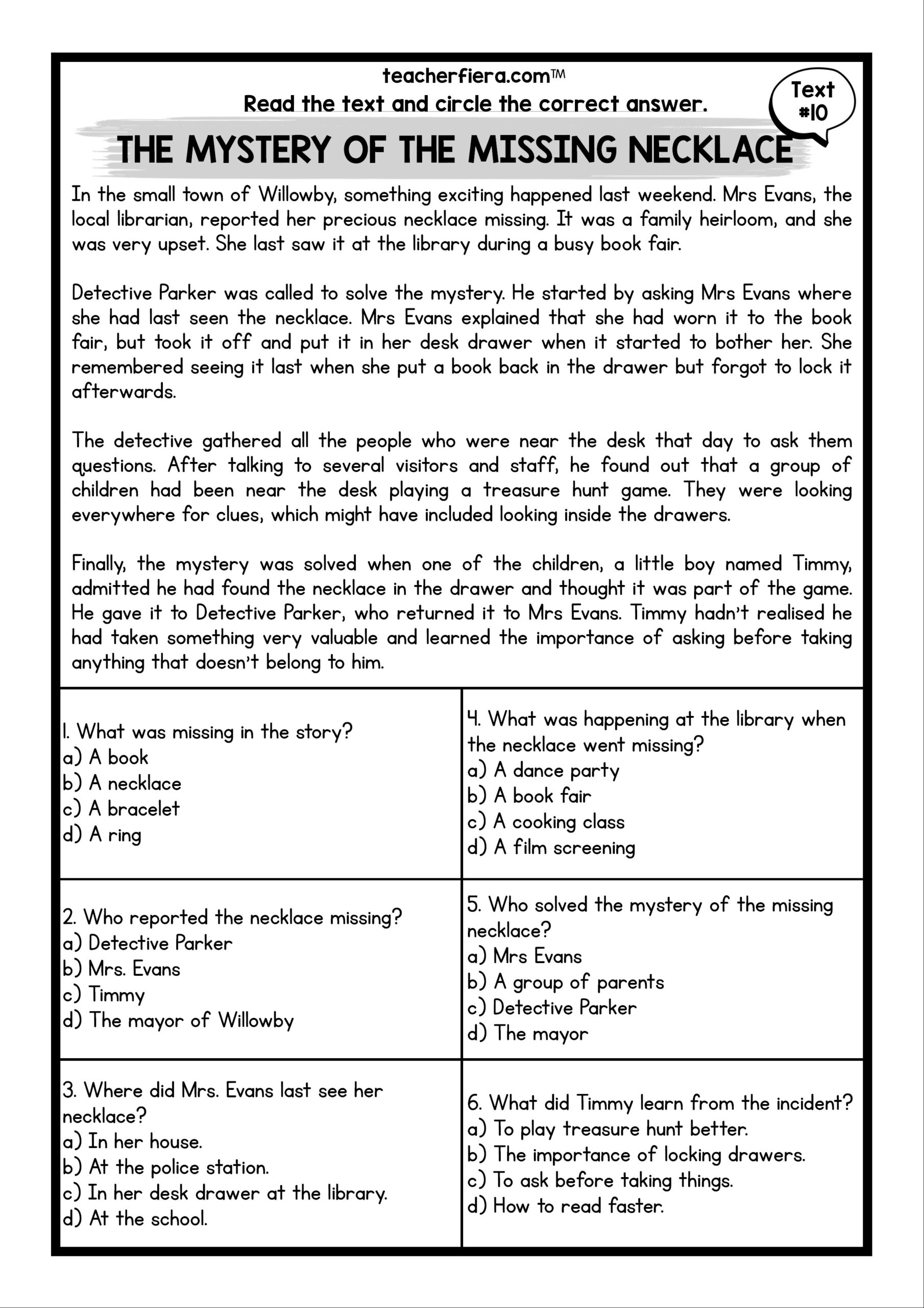 READING COMPREHENSION PRACTICE Teacherfiera
