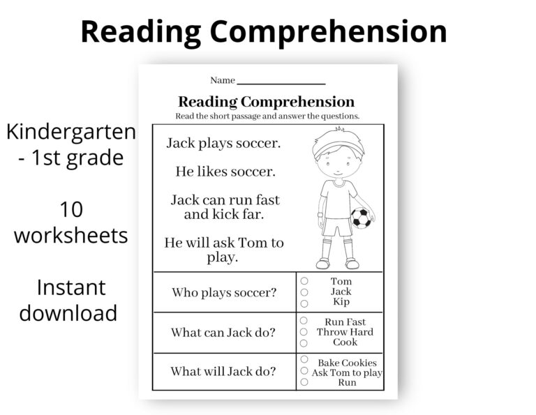 Reading Comprehension Printable Worksheet First Grade 
