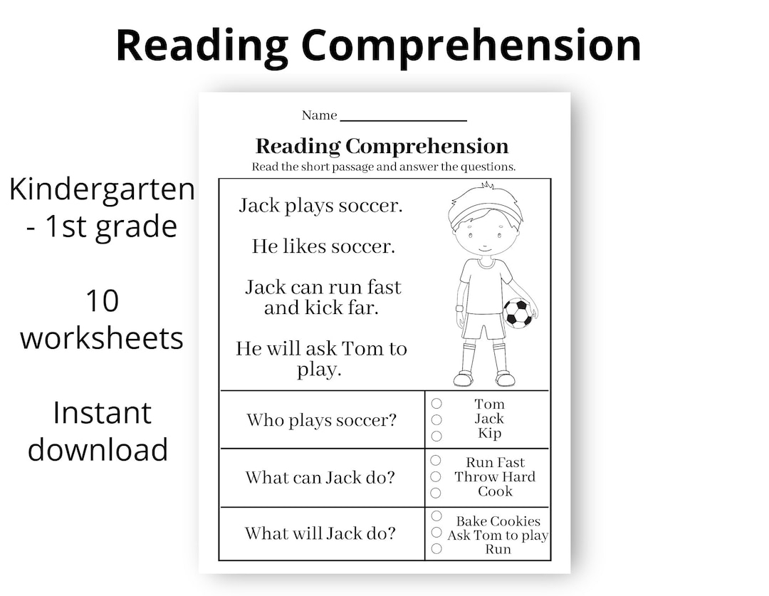 Reading Comprehension Printable Worksheet First Grade Kindergarten Instant Download Homeschool Teacher Kids Distance Etsy Hong 