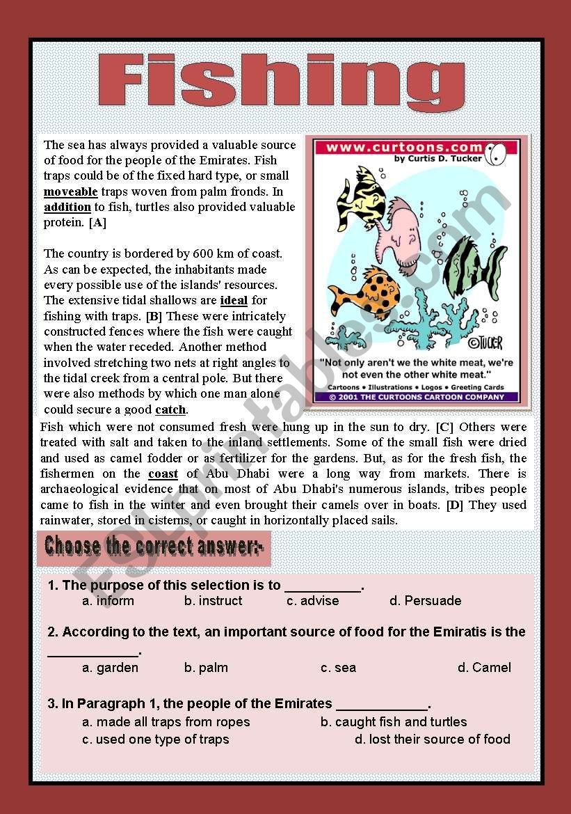 Reading Comprehension Sea And Fishing ESL Worksheet By Aaisha86