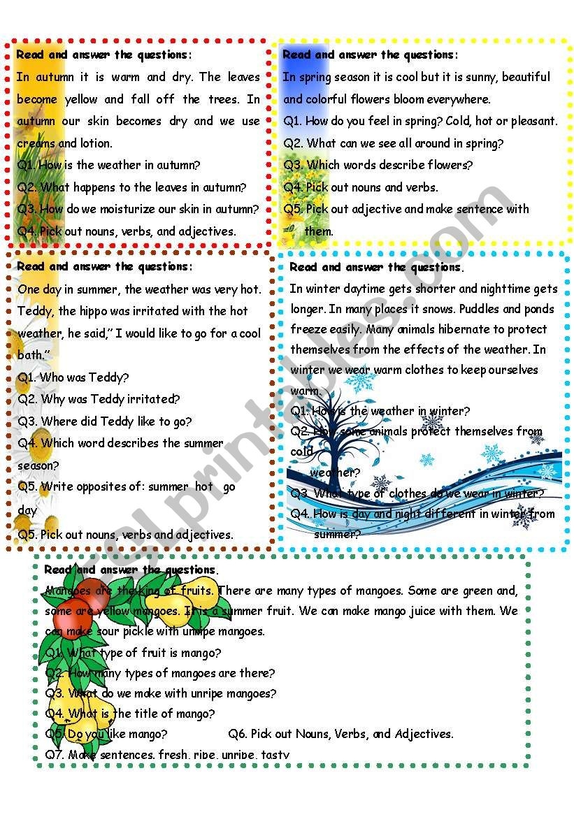Reading Comprehension Seasons ESL Worksheet By Asmajabbar