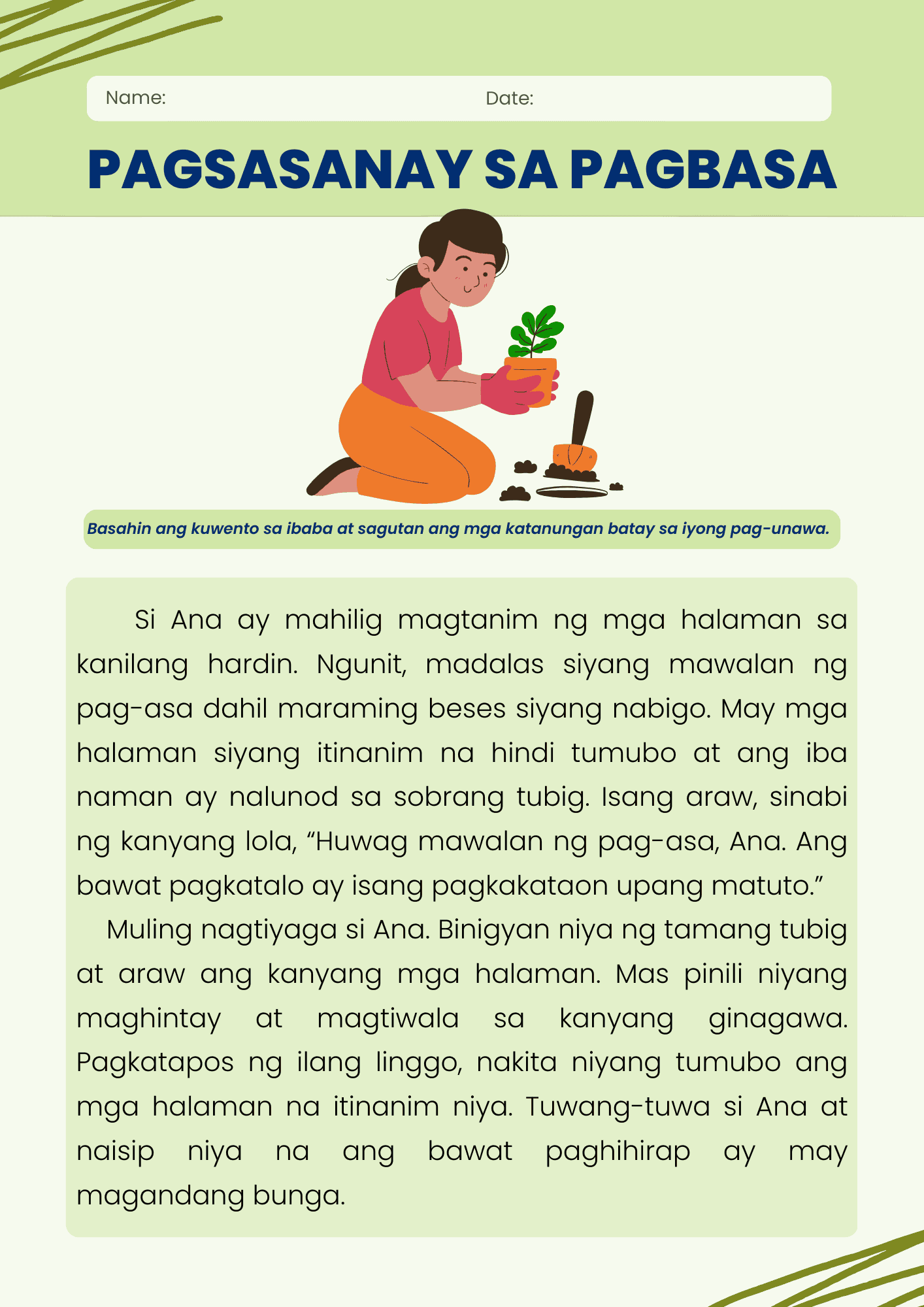 Tagalog Reading Comprehension Worksheets