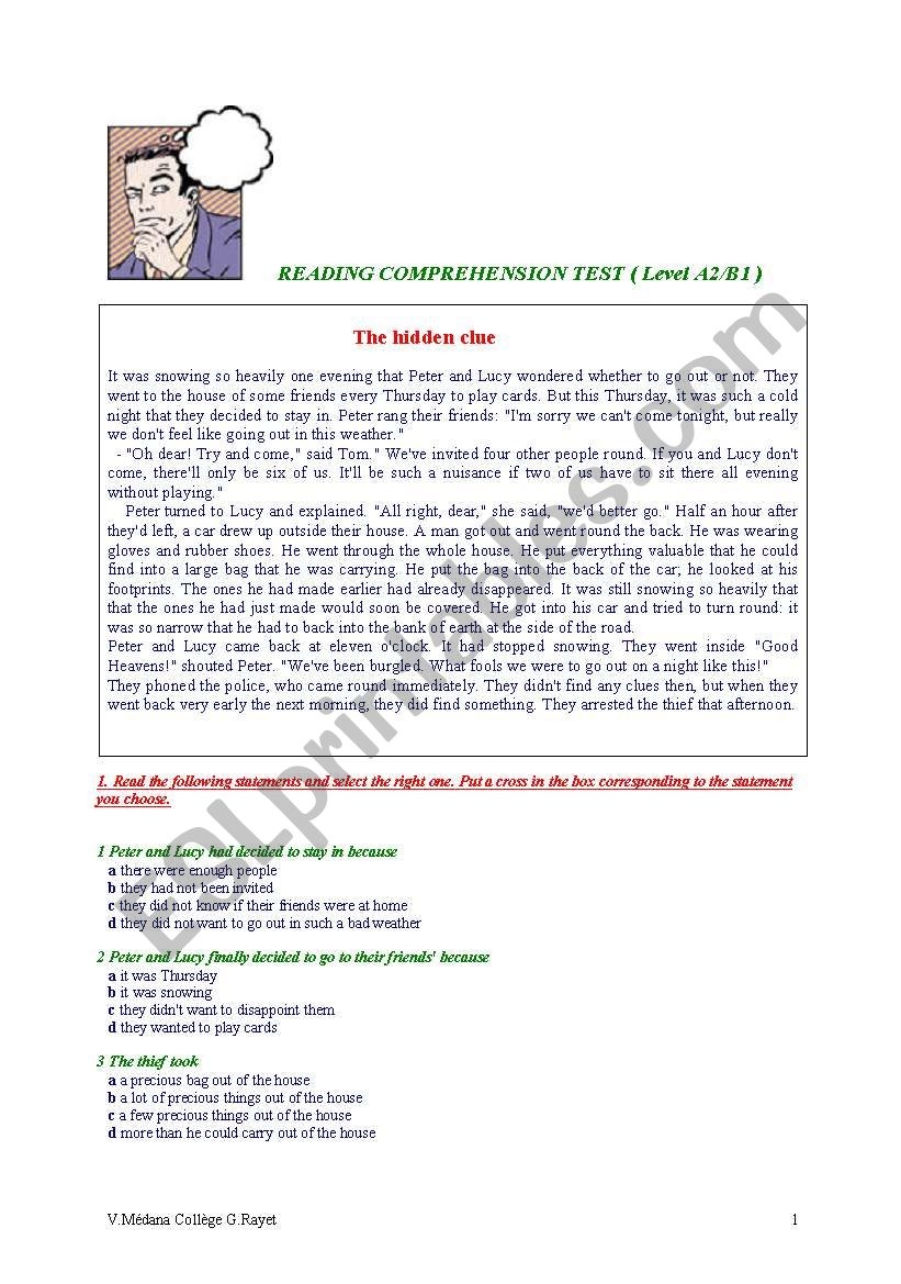 Reading Comprehension Worksheets Level B1