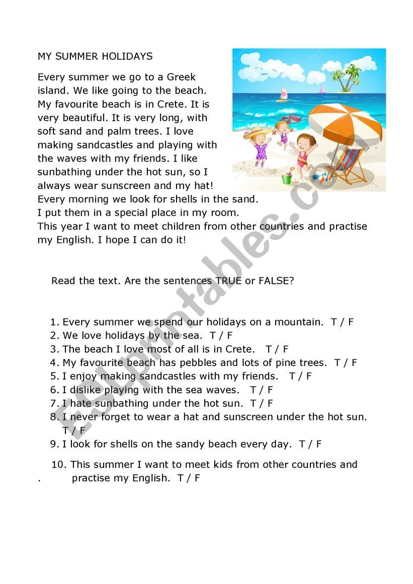 Reading Comprehension Text With True False Sentences ESL 