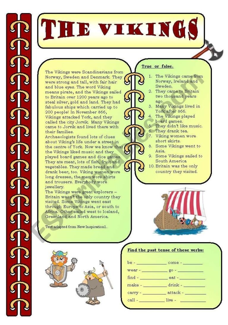 Reading Comprehension The Vikings ESL Worksheet By Magicflorida