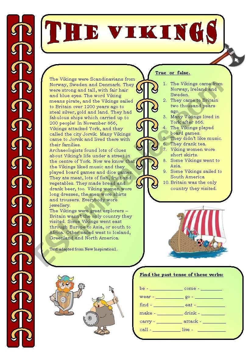 Reading Comprehension The Vikings ESL Worksheet By Magicflorida