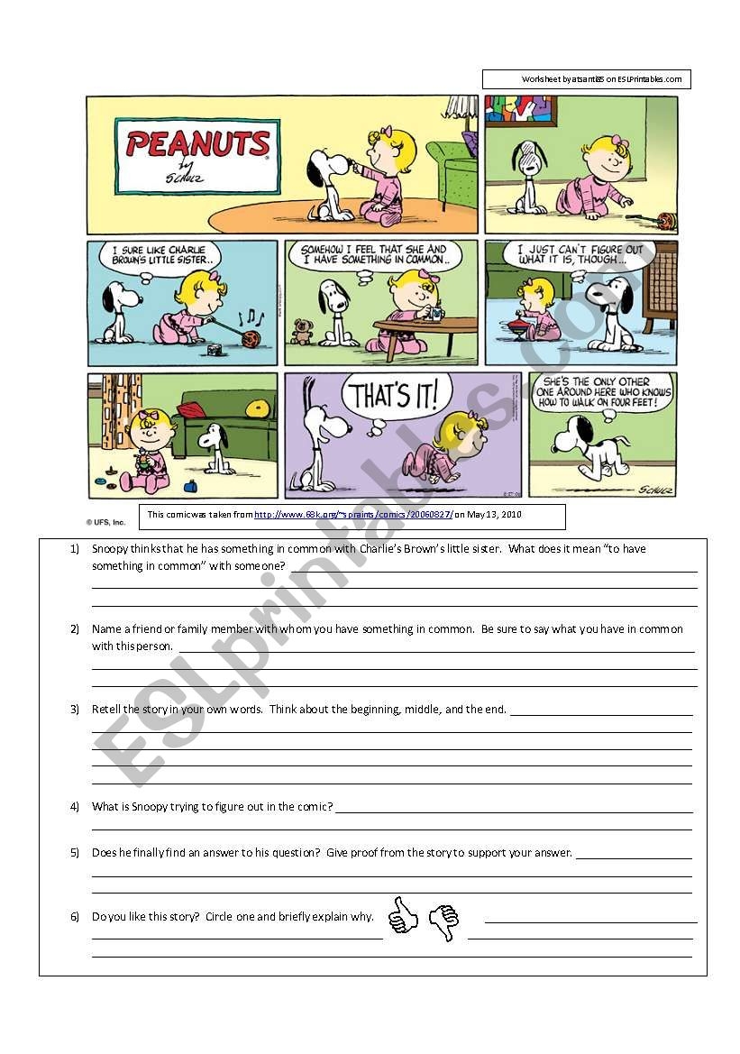 READING COMPREHENSION Through Two Comics Key ESL Worksheet By Atsanti85