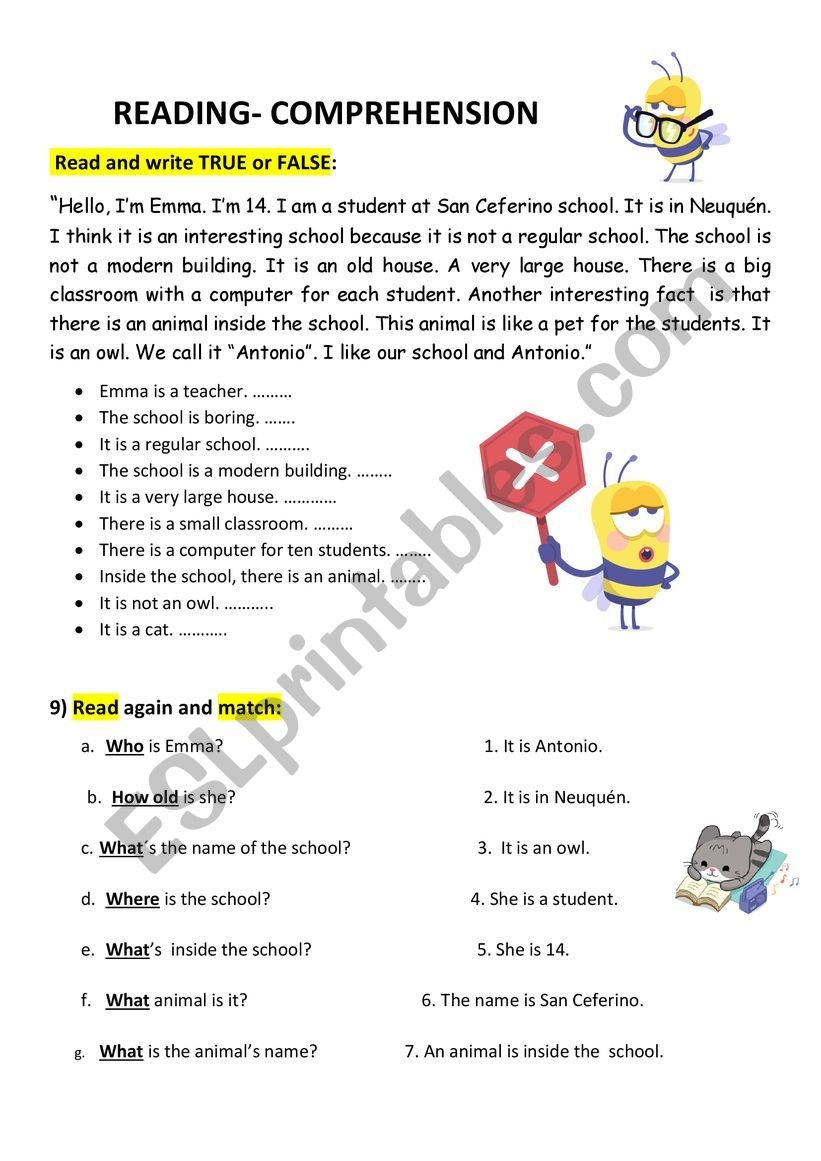 Reading Comprehension WH QUESTIONS ESL Worksheet By Miss Alejandra