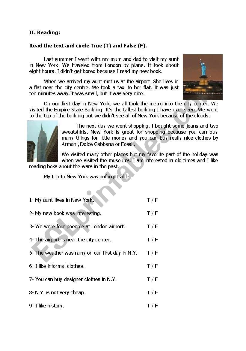 Esl Pre Intermediate Reading Comprehension Worksheets