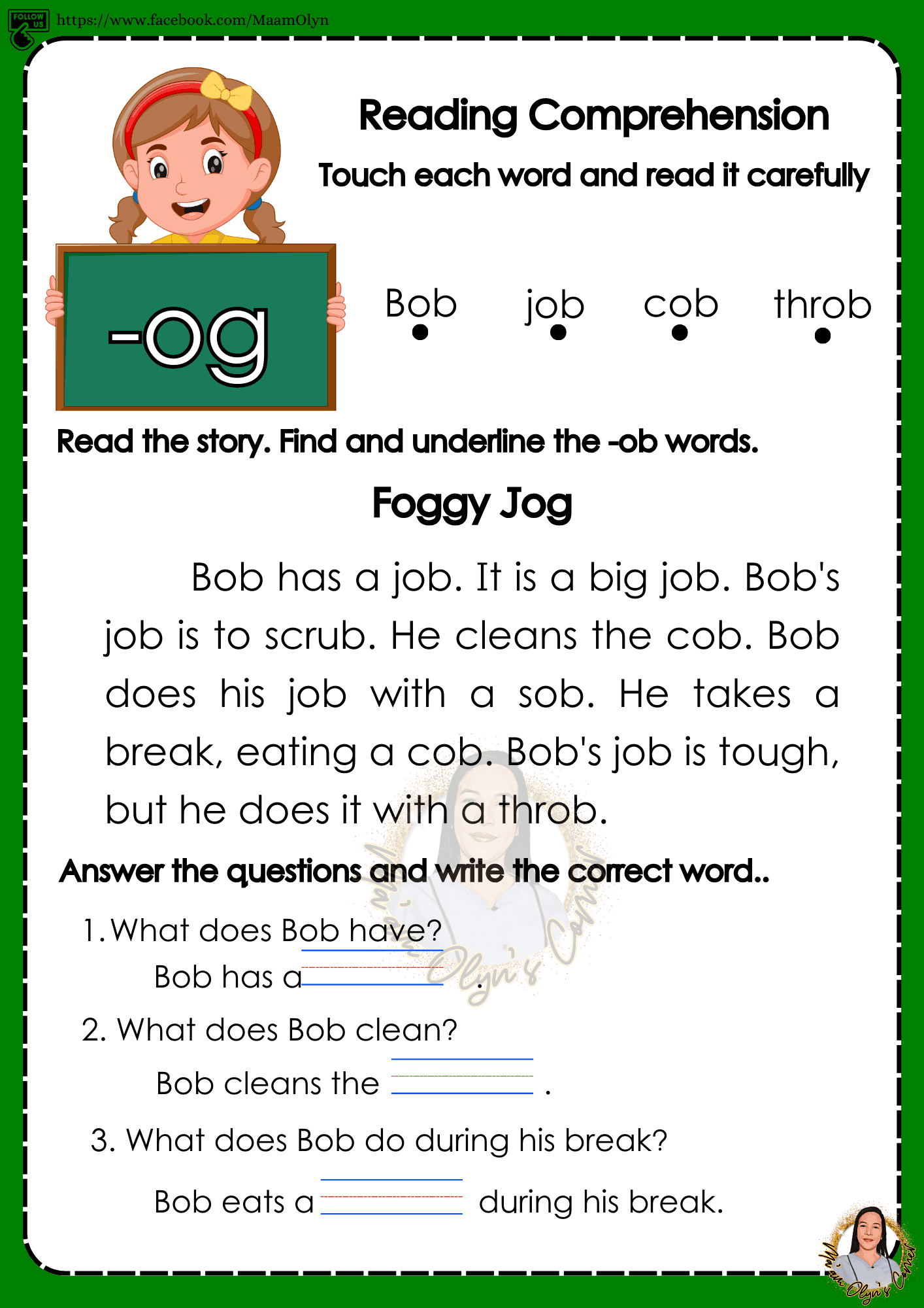 Word Family Reading Comprehension Worksheets