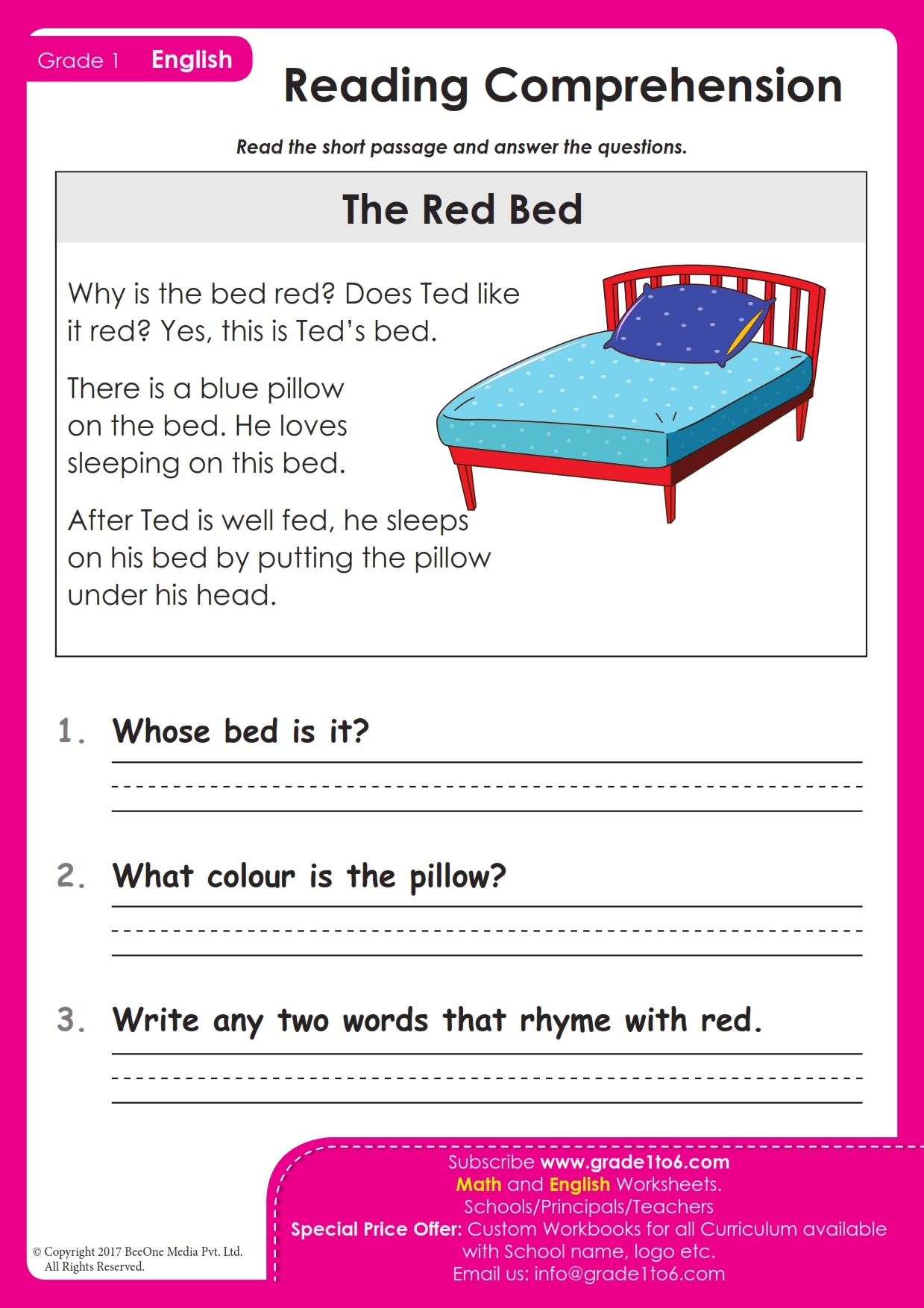 Reading Comprehension Workbook For KS1 Grade 1 Teaching Resources